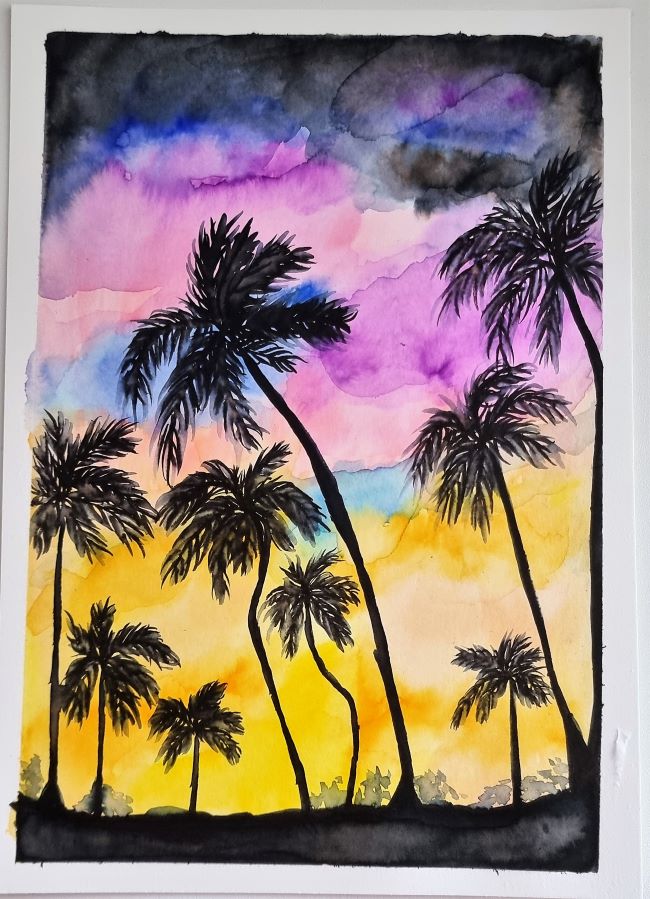 palmy maľovane fixkami